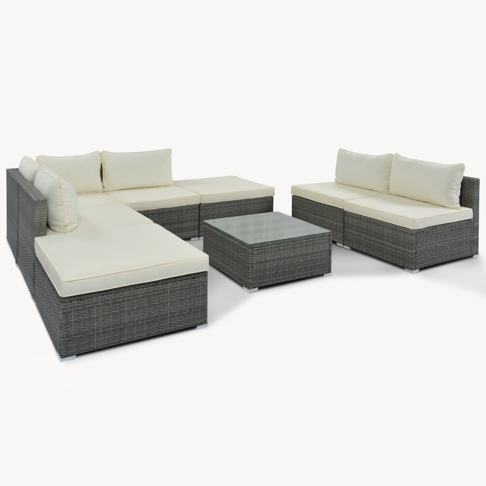 Juego de muebles exterior 8-Pc Outdoor Patio Furniture Set, Garden Wicker Sofa, Single Sofa Combinable