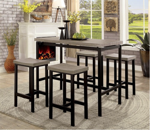 Juego de comedor 5 Pc Counter Height Table Set Two Tone Design Black Gray Dining Chairs Sturdy Metal Construction PVC Plastic Top Dining Room Furniture