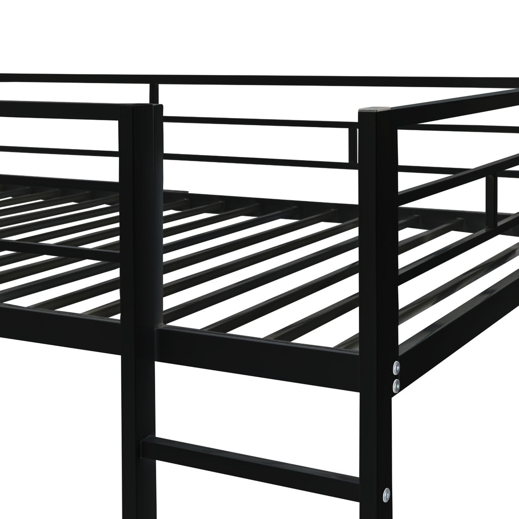 Twin Metal Loft Bed With 2 Shelves And One Desk ,BLACK