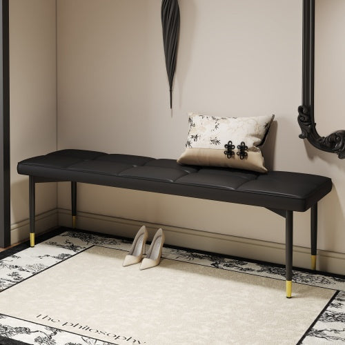 59x17 Inch Multifunctional Black Shoe Bench - Faux PU Cushion, Sturdy Metal Legs With Gold Accents.Suitable For Bedroom,Fitting Room, Storage Room, Dining Room, And Living Room,etc