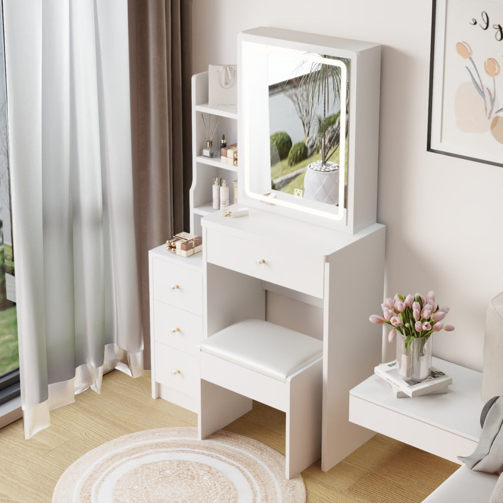 Tocador Left Bedside Cabinet Vanity Table   Cushioned Stool, Extra Large Touch Control Sliding LE