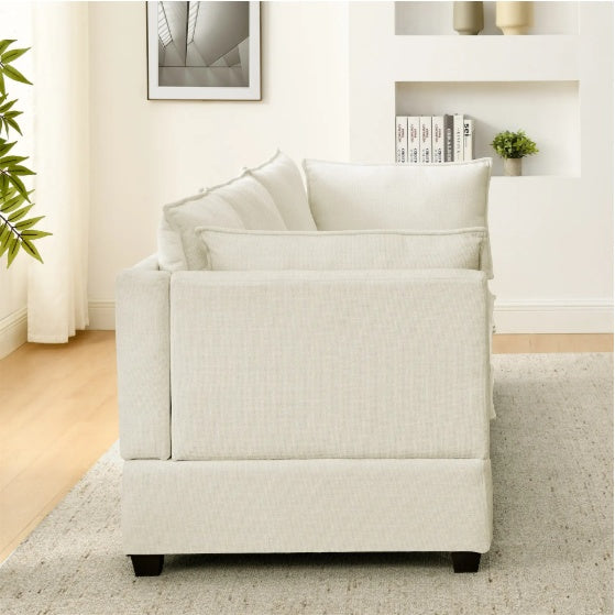 Sofa3-Piece Chenille Fabric Upholstered Living Room Furniture Set, Including 3-Seater Sofa With Seat And Back Cushion Beige White