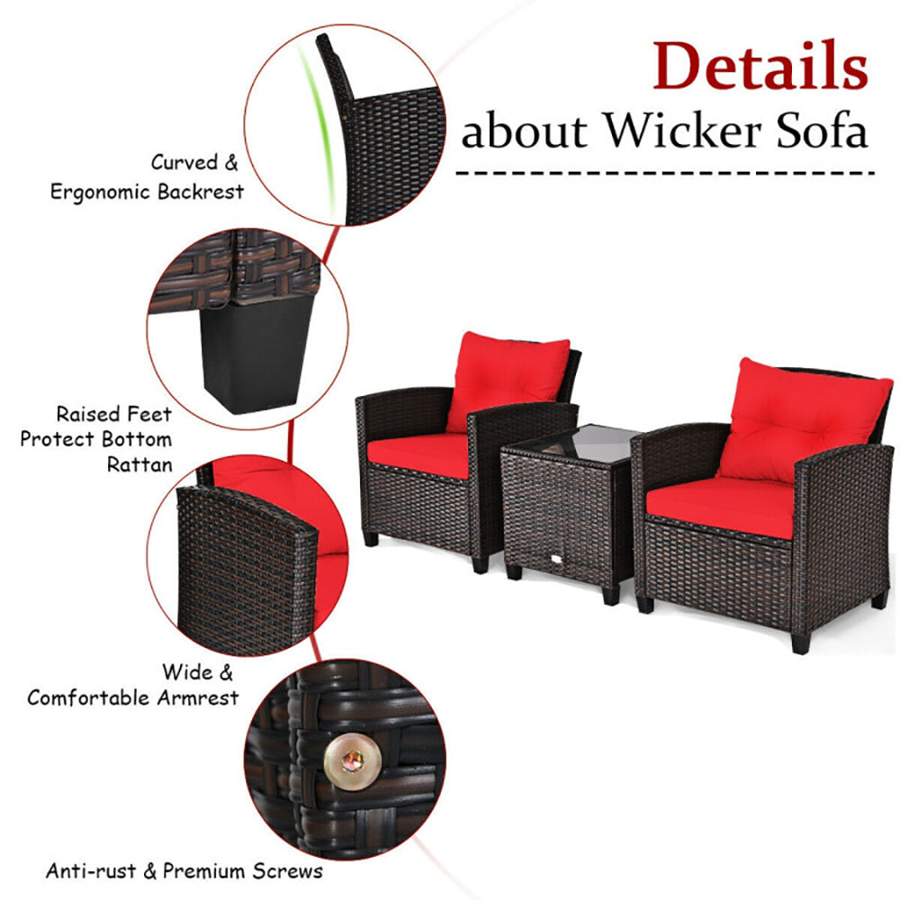 Juego muebles exterior 3 pc Patio Furniture Set With Washable Cushion
