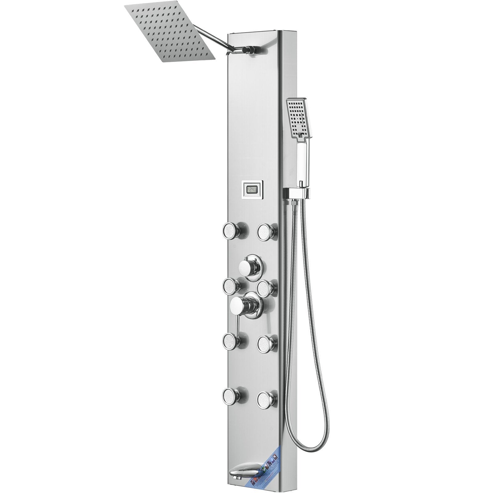 Shower Panel System, 5 Shower Modes, Digital Display Shower Panel Tower, Rainfall, 8 Massage Jets, Tub Spout, 3-Setting Handheld Shower Head 59 Hose, Stainless Steel Wall-Mounted Shower Set
