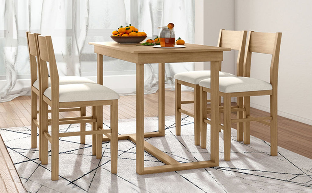 TOPMAX Farmhouse 5-Piece Counter Height Dining Set, 1 Table & 4 Chairs