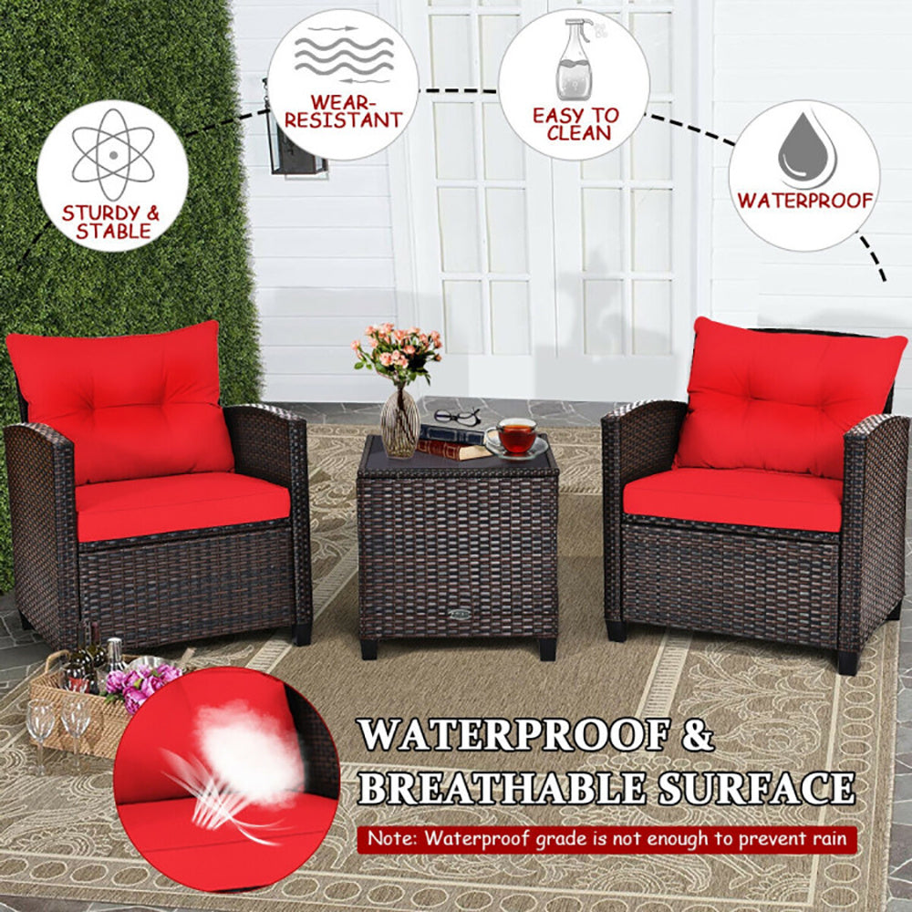 Juego muebles exterior 3 pc Patio Furniture Set With Washable Cushion