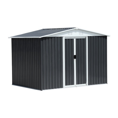 Outdoor Storage Garden Bike Shed 8x6 Feet Apex Roof Dark Grey With Aluminum Alloy Frame And Sliding Door