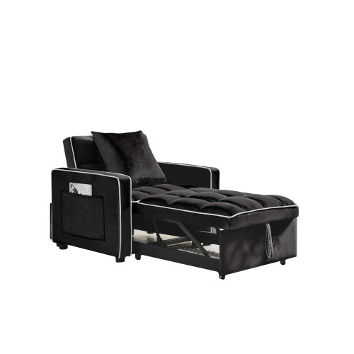 3-in 1 Sofa Bed Chair Folding Sofa Bed Adjustable Back Into A Sofa Recliner Single Bed  Modern Chair Bed Berth Black negro