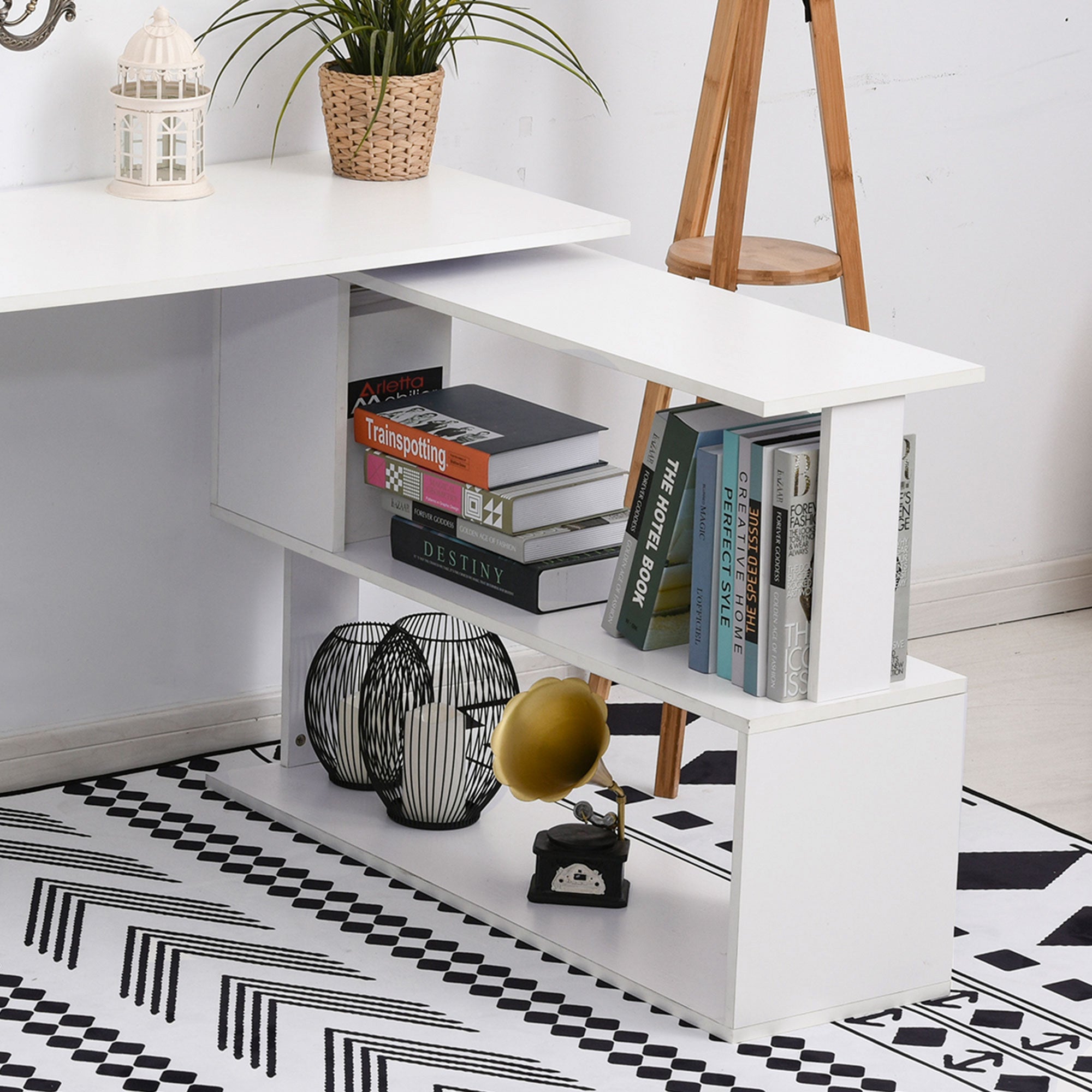 L Shaped Computer Desk With Storage Shelves, Writing Table Workstation, White