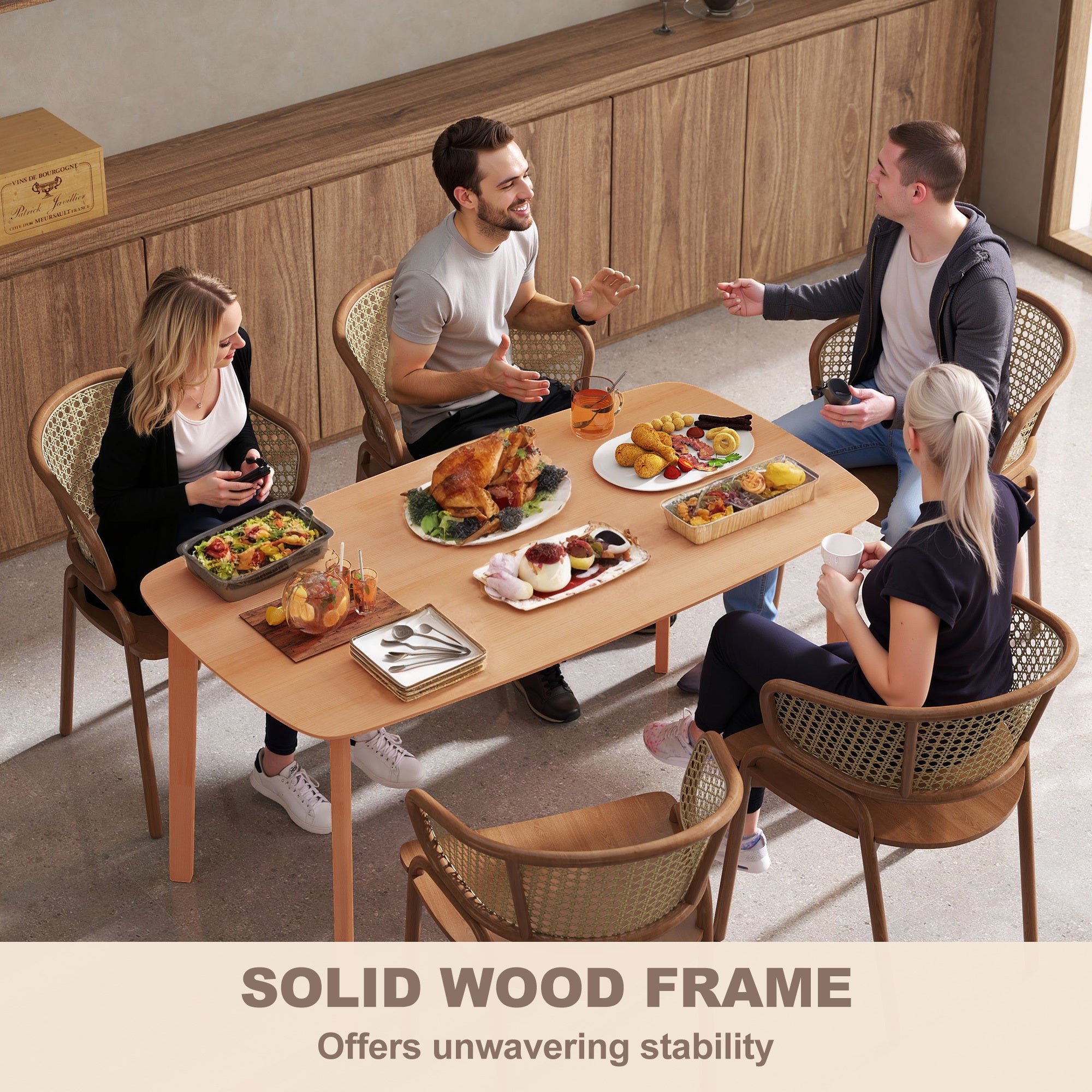 Pine Wood Dining Table For 6, 47 Rustic Rectangular Kitchen Table With Large Tabletop For Dining Room, Natural