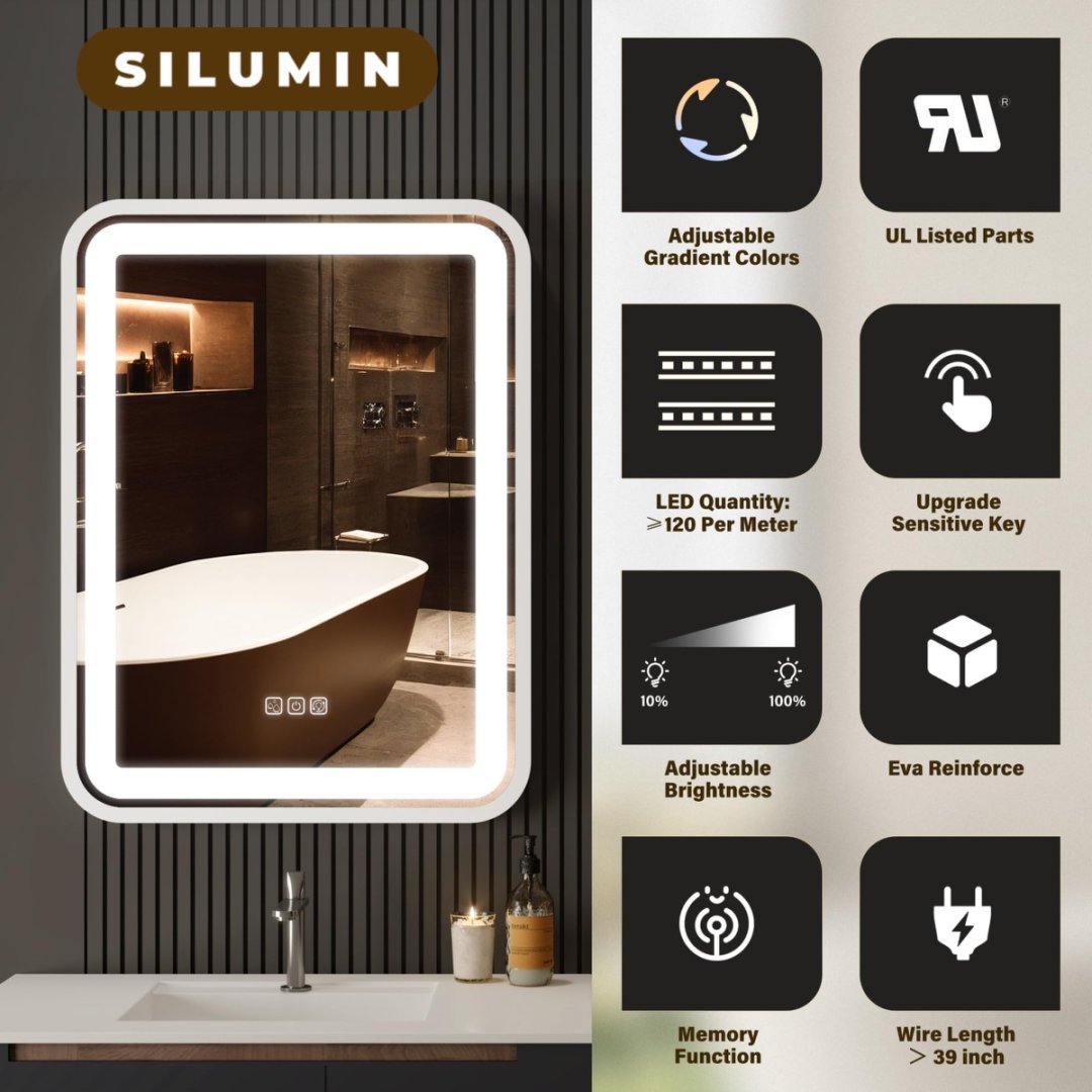 Bathroom Vanity Mirror With Light For Wall Smart LED Frame Makeup Mirror For Over Sink Dimmable 3 Colors Temperature Anti-Fog Memory Function Vertical & Horizontal