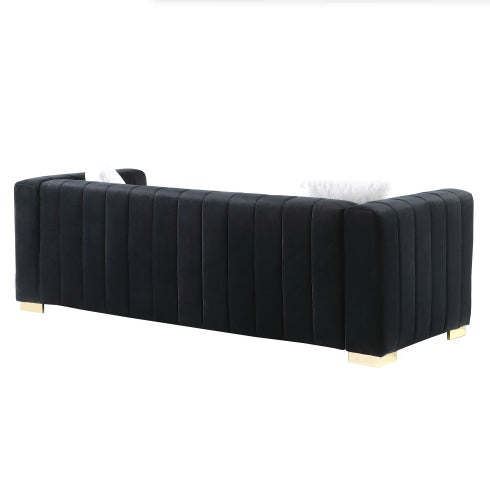 Sofa Modern Channel Sofa Take On A Traditional Chesterfield,Black Color,3 Seater