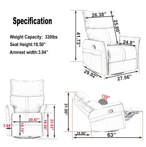 Recliner chair Modern Small Swing Swivel Recliner Bedroom Chair