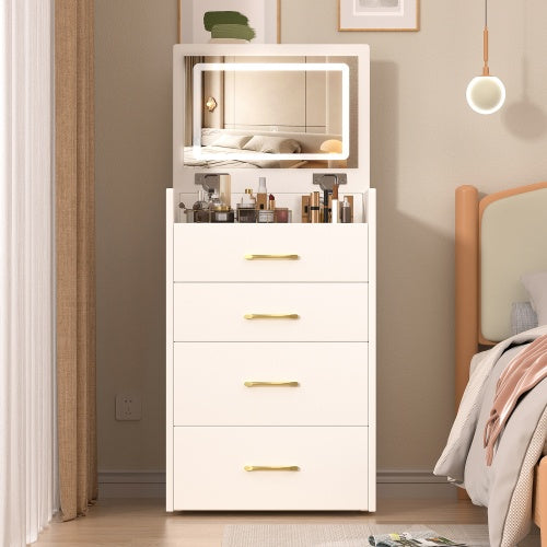 Tocador Dressing Table 3 In 1 Vanity Desk With Open Top Mirror,Small Make Up Vanity Set With Visible Glass Desktop,Compact Makeup Vanity With 3 Drawers,Dressing Table For Bedroom