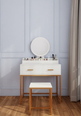Tocador Vanity Set With Mirror And Stool - Makeup Vanity Table With Storage Drawers And Organizer, White And Gold, Space-Saving Design For Small Bedrooms