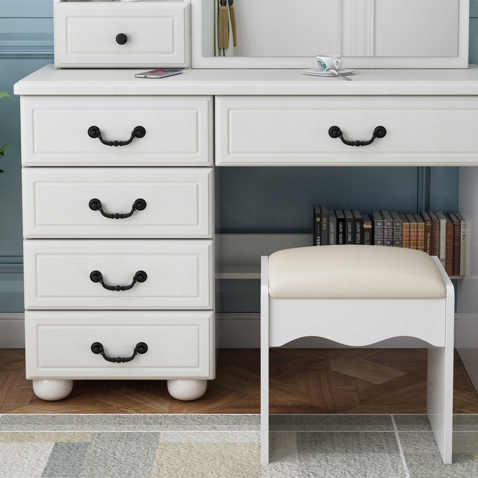 Tocador Vanity Desk With Mirror & Lights, Makeup Table Set