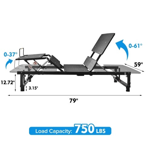 Frame Adjustable Bed Base Frame Queen Bed Frame With Head And Foot Incline Wireless Remote Zero Gravity Quiet Motor Black Queen