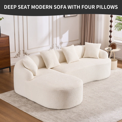 L-Shaped GREY COMPRESSION SOFA Combining Chaise Longue With 3-seater, Wood Grain Chenille Fabric, Full Sponge Compression Sofa,combined Sofa With 4 Pillows For Living Home Furniture Apartment