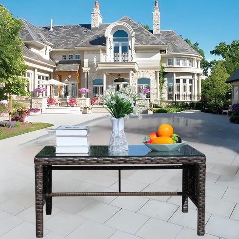 Mesa exterior Outdoor Patio Furniture 1 Coffee Table With Clear Tempered Glass