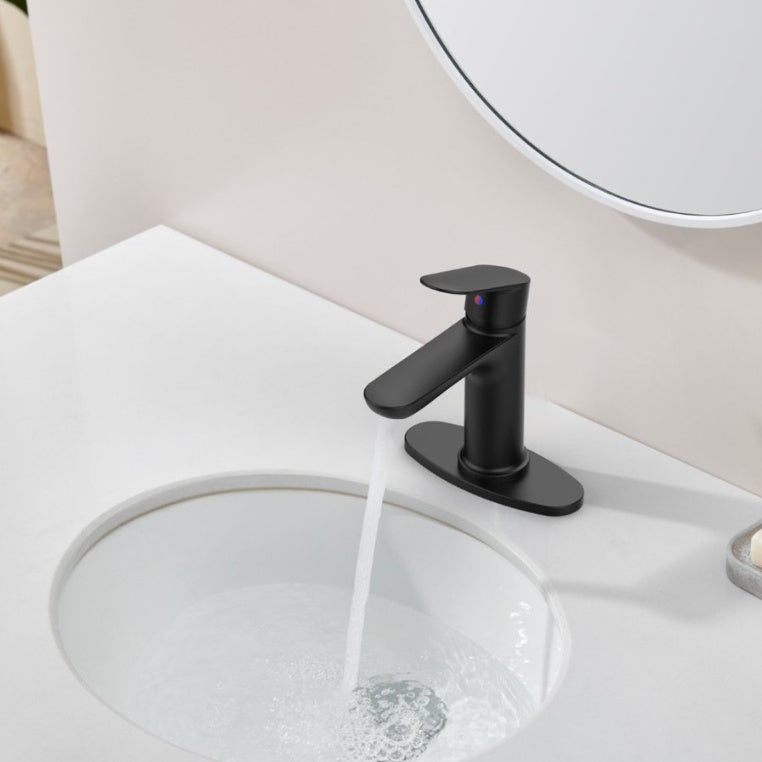 Matte Black Single Handle Bathroom Faucet With Deck For 1 Or 3 Holes Laundry Vanity Sink Faucet With Two 9 16 Hoses