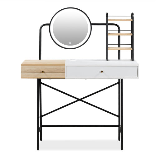 Tocador Makeup Vanity Desk With 3-Mode Lighted Mirror & Wireless Charging Station , Vanity Table With Drawer & 3 Open Shelves For Ample Storage Space