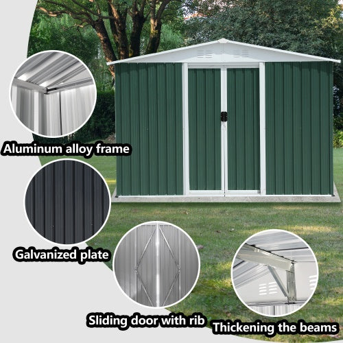 Outdoor Storage Garden Bike Shed 8x6 Feet Apex Roof Dark Grey With Aluminum Alloy Frame And Sliding Door