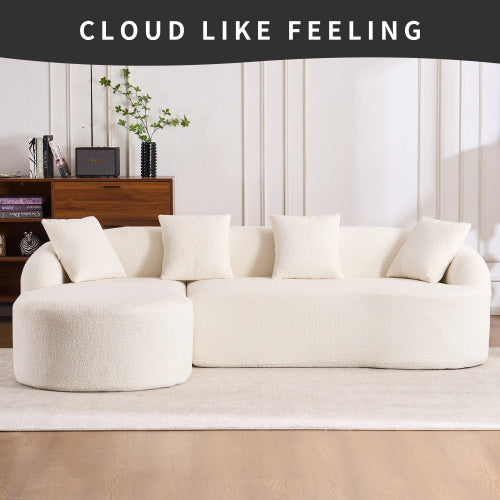L-Shaped GREY COMPRESSION SOFA Combining Chaise Longue With 3-seater, Wood Grain Chenille Fabric, Full Sponge Compression Sofa,combined Sofa With 4 Pillows For Living Home Furniture Apartment