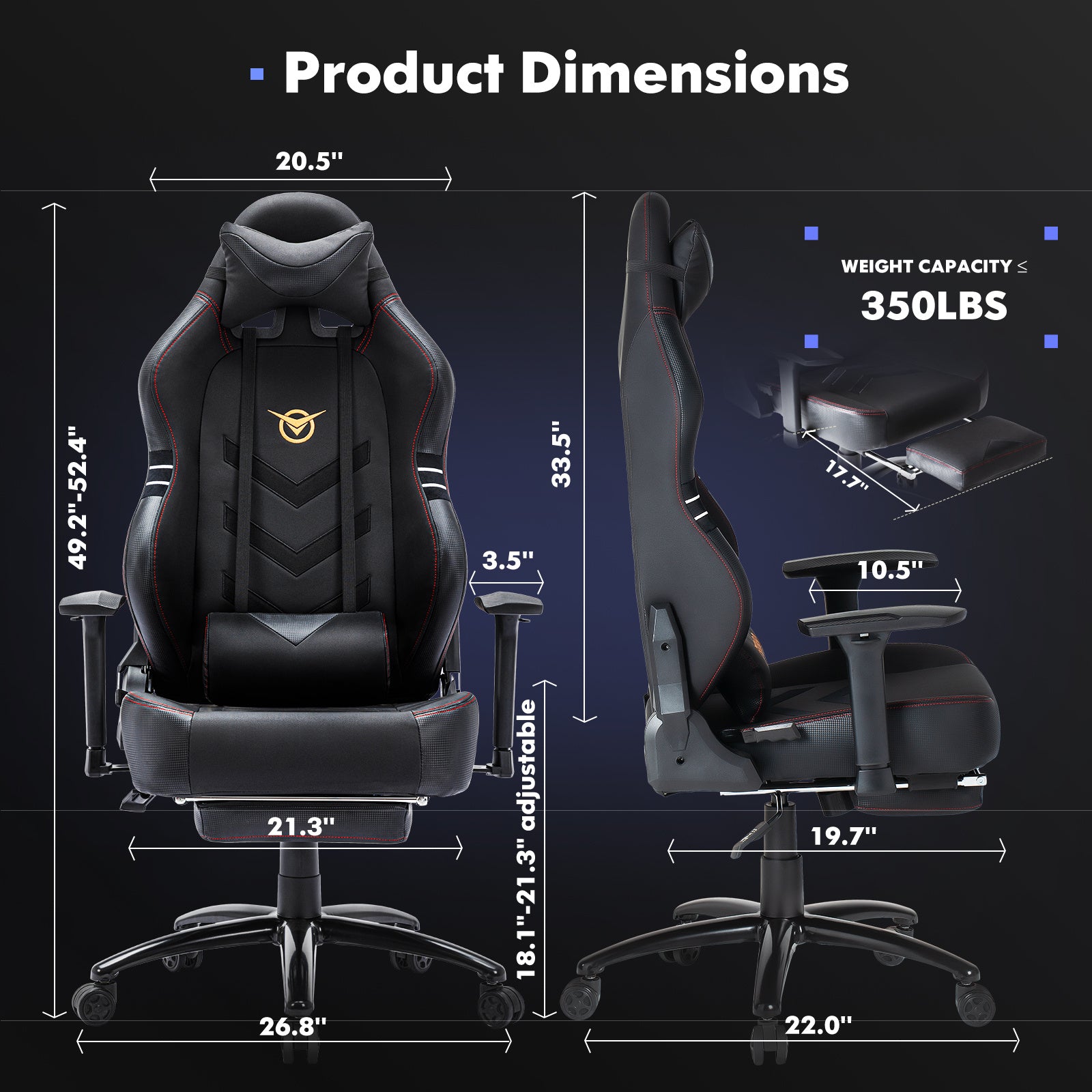 Gaming Chair 350lbs Racing Computer Gaming Chair