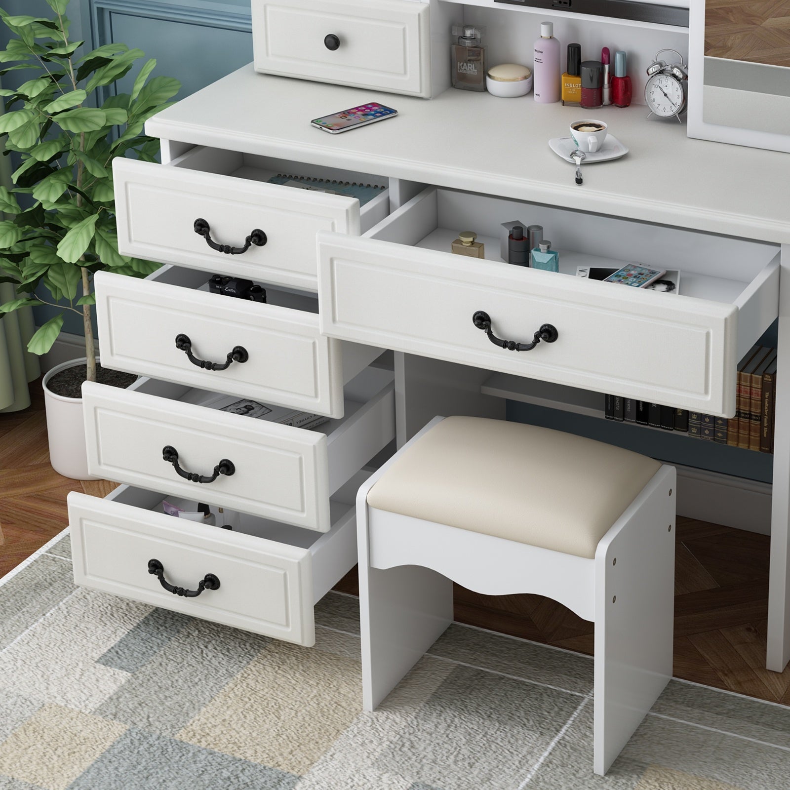 Tocador Vanity Desk With Mirror & Lights, Makeup Table Set