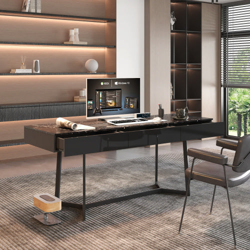 Modern Black 70.87  Computer Desk, Study & Work Desk  Y-Shaped Metal Legs