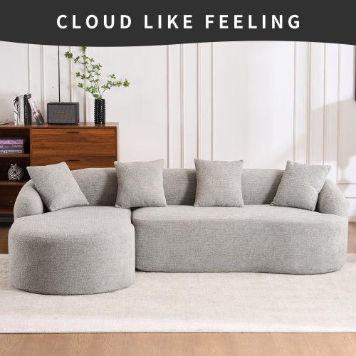 L-Shaped GREY COMPRESSION SOFA Combining Chaise Longue With 3-seater, Wood Grain Chenille Fabric, Full Sponge Compression Sofa,combined Sofa With 4 Pillows For Living Home Furniture Apartment