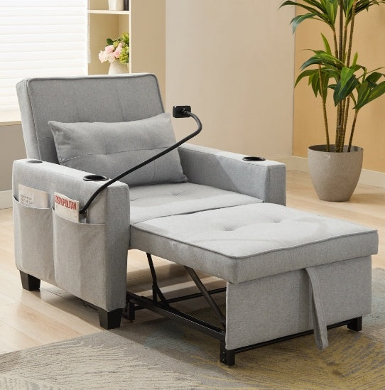 3-in-1 Futon Chair Bed Convertible Chair 3-in-1 Pull Out Sleeper Chair Beds With USB Ports,Wear-resistant And Anti-scratch, Armchair Bed Sleeper For Living Room,Grey.