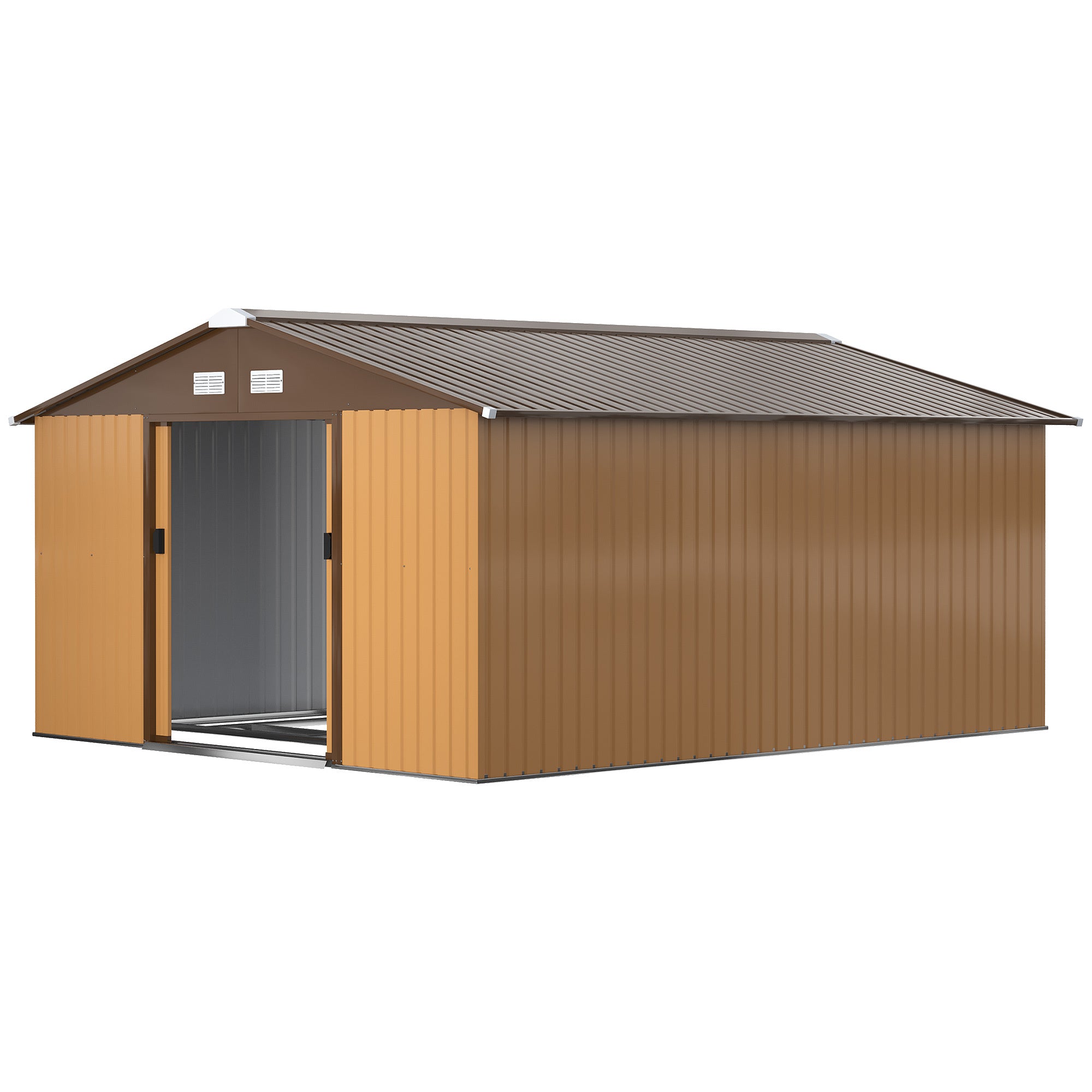 Garden Metal Shed, Storage Shed Utility Storage With Double Locking Doors For Bike, Yard Tools, Yellow
