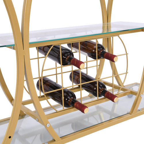 Golden Bar Cart With Wine Rack Tempered Glass Metal Frame Wine Storage