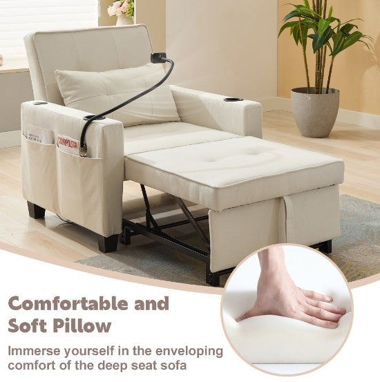 3-in-1 Futon Chair Bed Convertible Chair 3-in-1 Pull Out Sleeper Chair Beds With USB Ports,Wear-resistant And Anti-scratch, Armchair Bed Sleeper For Living Room,Grey.