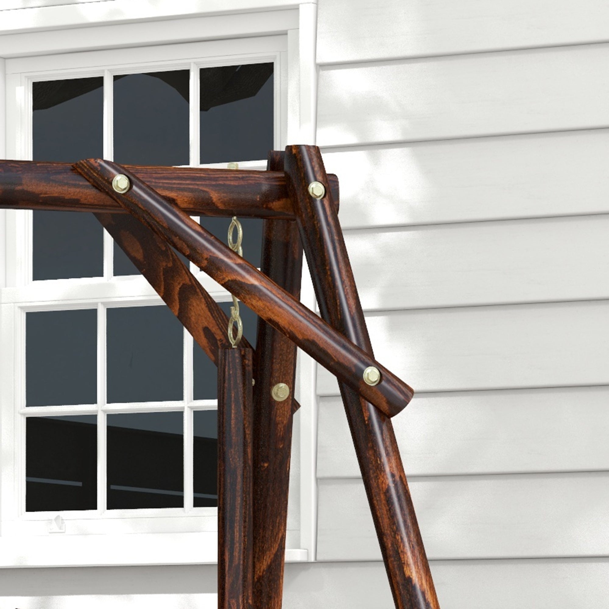Adirondack Swing Chair Outdoor 2-Seat Freestanding Solid Wood With Center Table Carbonized