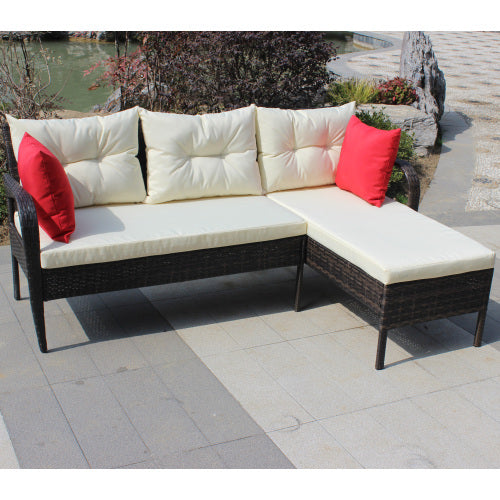 Mueble exterior Outdoor Patio Furniture Sets 2 Piece Conversation Set Wicker Ratten Sectional Sofa With Seat CushionsBeige Cushion