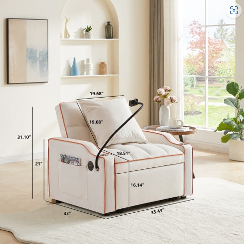 3-in- 1 Sofa Bed, Convertible Sleeper Chair Sofa Bed Adjustable Pull Out Sleeper Chair Bed Multi-Pockets Folding Sofa Bed For Living Room Bedroom Small Space