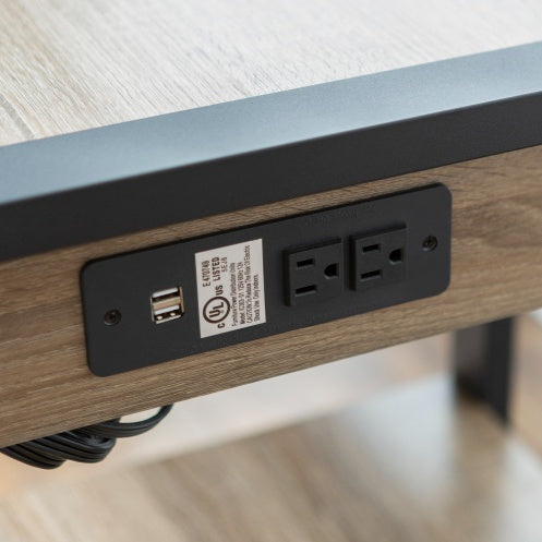 Modern Metal And Wood Computer Desk With USB Ports Driftwood