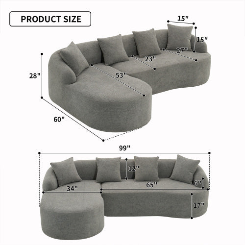 L-Shaped GREY COMPRESSION SOFA Combining Chaise Longue With 3-seater, Wood Grain Chenille Fabric, Full Sponge Compression Sofa,combined Sofa With 4 Pillows For Living Home Furniture Apartment
