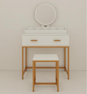 Tocador Vanity Set With Mirror And Stool - Makeup Vanity Table With Storage Drawers And Organizer, White And Gold, Space-Saving Design For Small Bedrooms