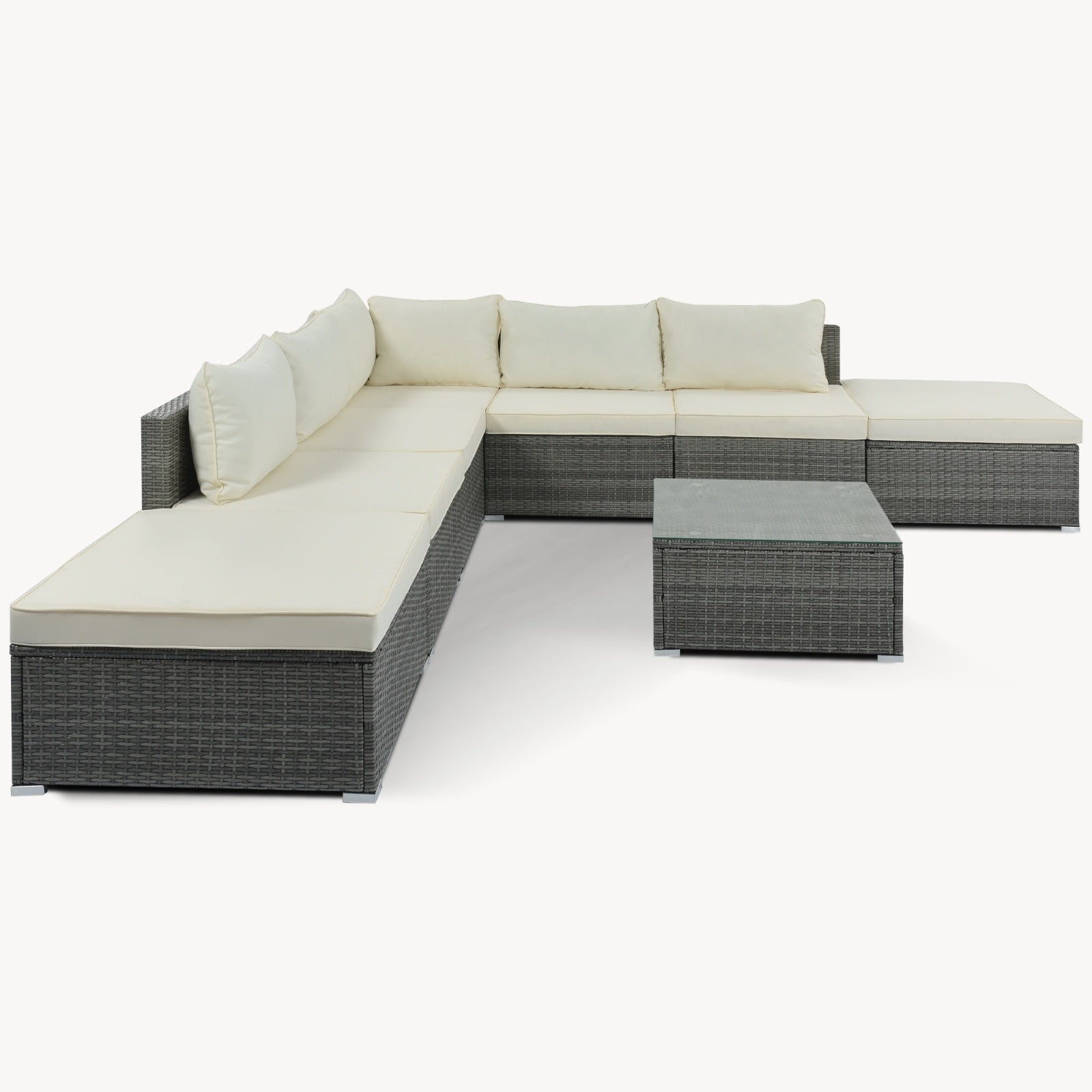 Juego de muebles exterior 8-Pc Outdoor Patio Furniture Set, Garden Wicker Sofa, Single Sofa Combinable