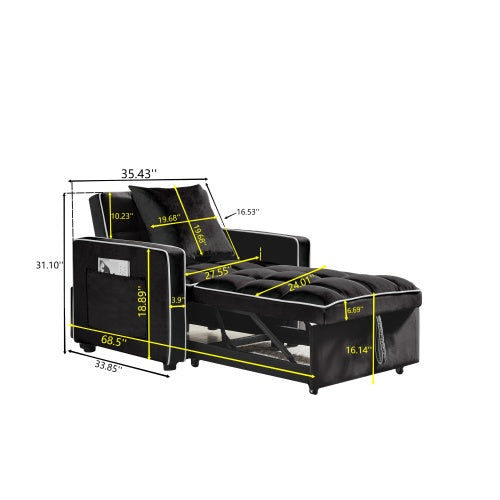 3-in 1 Sofa Bed Chair Folding Sofa Bed Adjustable Back Into A Sofa Recliner Single Bed  Modern Chair Bed Berth Black negro