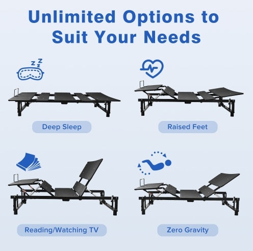 Frame Adjustable Bed Base Frame Queen Bed Frame With Head And Foot Incline Wireless Remote Zero Gravity Quiet Motor Black Queen