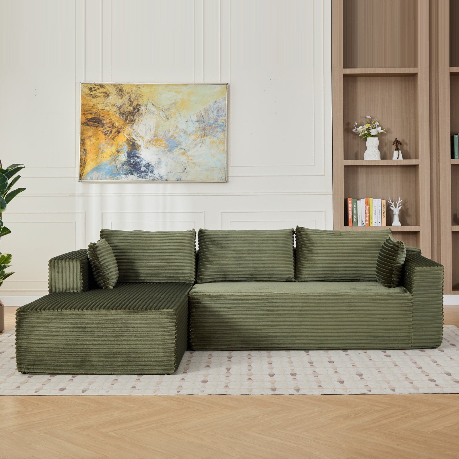 Modular L-Shaped Compression Sofa Bed With Corduroy Fabric - Convertible Sectional Sofa, Foldable Floor Couch Sleeper, Space-Saving Flannel-Like Lounge For Small Apartments, Living Room & Game Room NO TUME