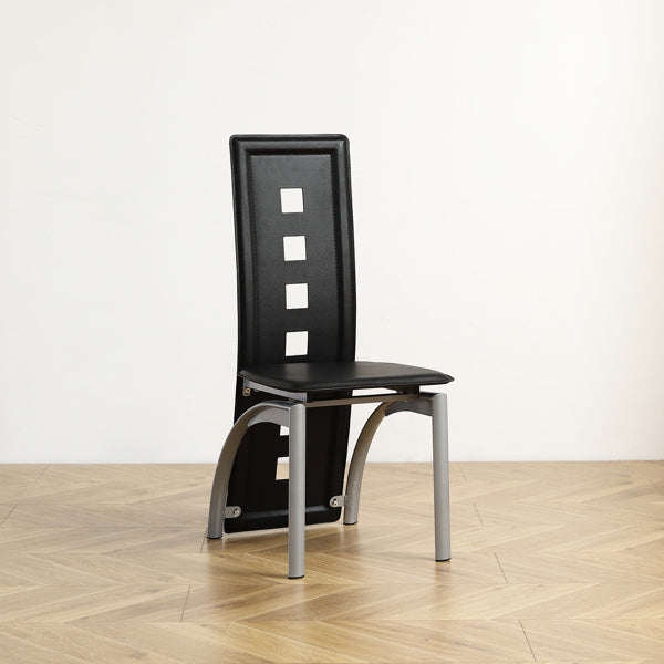 4pcs Long Backrest Square Hollow Decoration PU Leather Dining Chairs