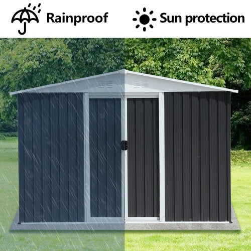 Outdoor Storage Garden Bike Shed 8x6 Feet Apex Roof Dark Grey With Aluminum Alloy Frame And Sliding Door