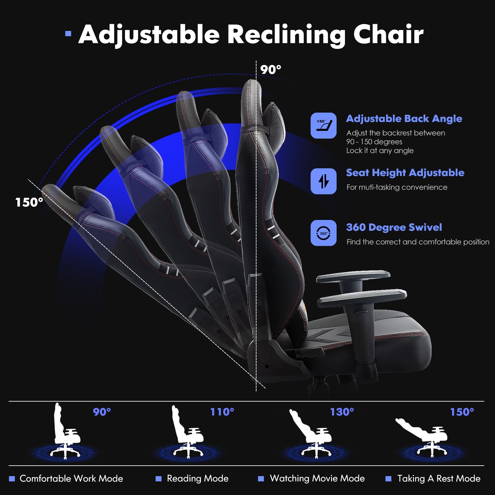 Gaming Chair 350lbs Racing Computer Gaming Chair