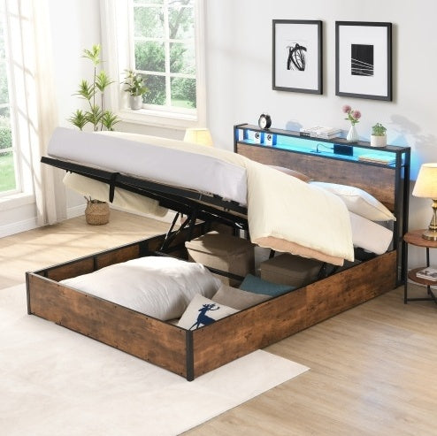 Plataforma Wooden Platform Bed Frame With Lifting And Charging Station