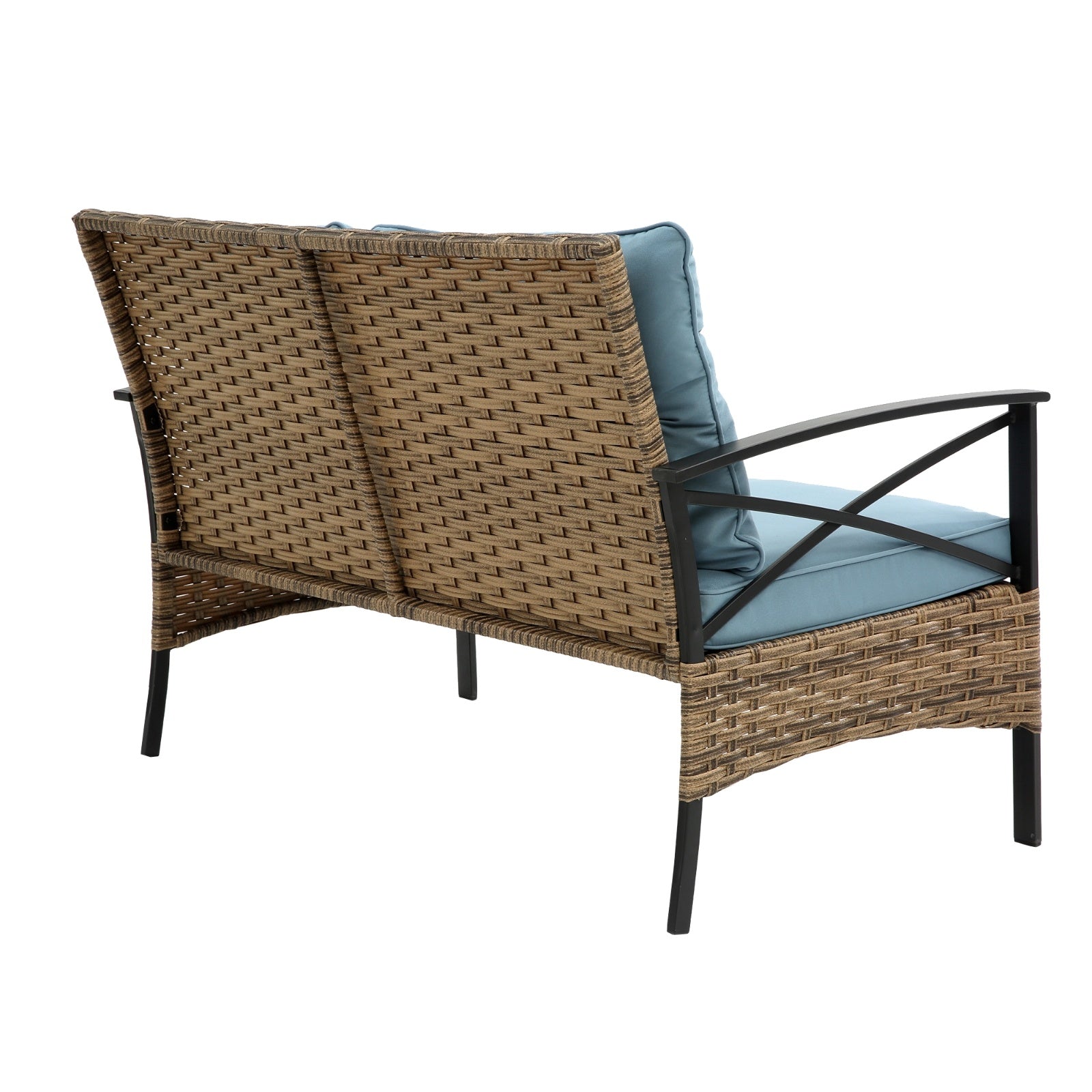 Juego de muebles exterior 4-Piece Patio Sectional Low Dining Sofa Set - KD Rattan Wicker Outdoor Furniture